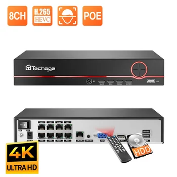 Techage H.265 8 채널 4K 2K POE NVR 보안 감시 네트워크 비디오 레코더, CCTV 시스템 POE IP 카메라 레코더, 최대 16 채널