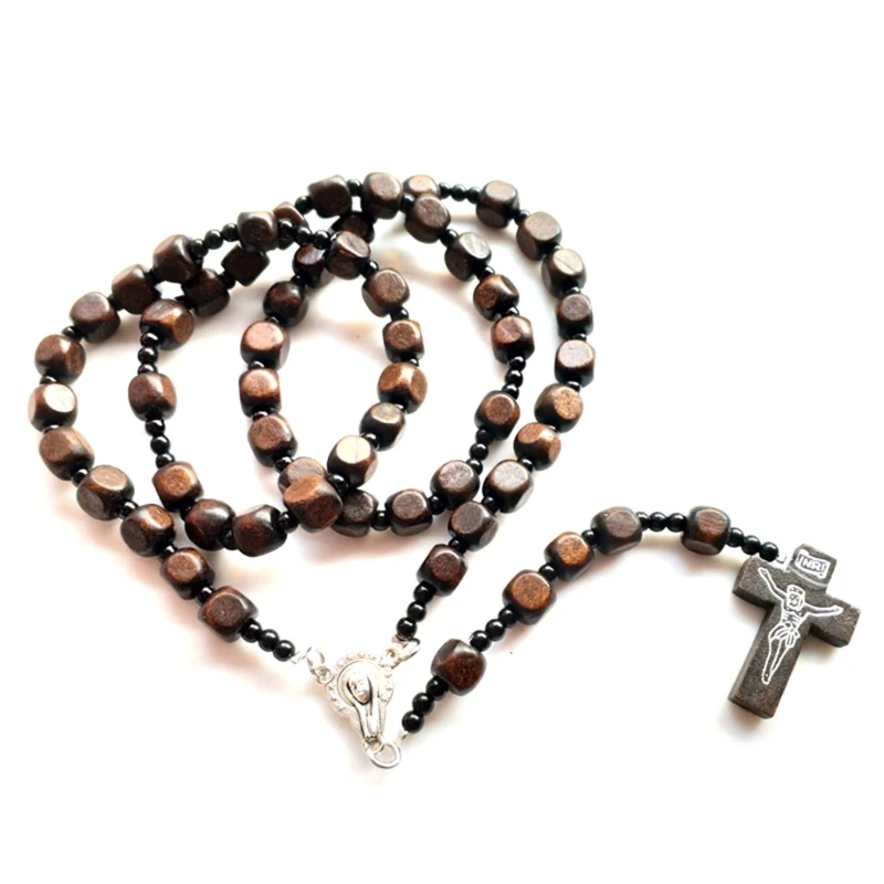 Rosarios catolicos Wood Cross Pedant Necklace Virgin Mary Rope Braided Hemu  Bead Bracelet Articulos religiosos catolico religion - AliExpress