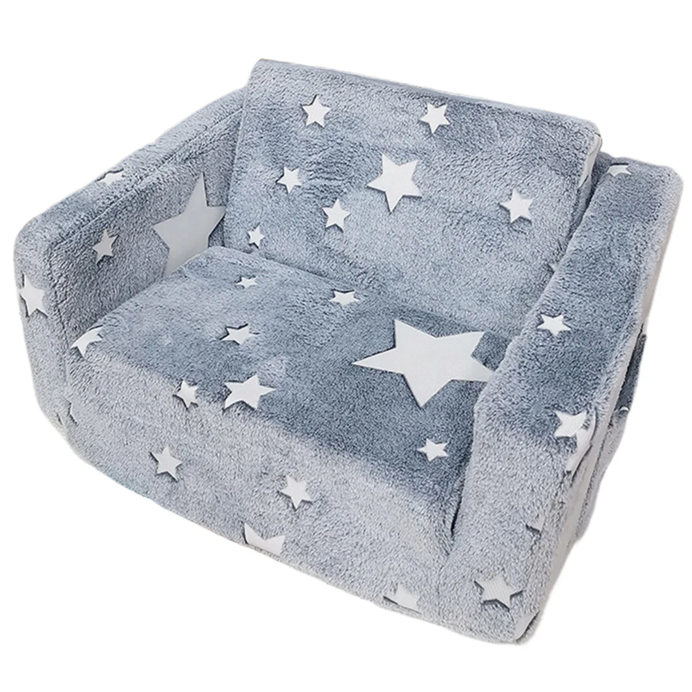Toddler Kids Couch 2-in-1 Toddler Soft Couch Fold Out Toddler Chair Glow in Dark Convertible Plush Foam Chair for Girls and Boys 4