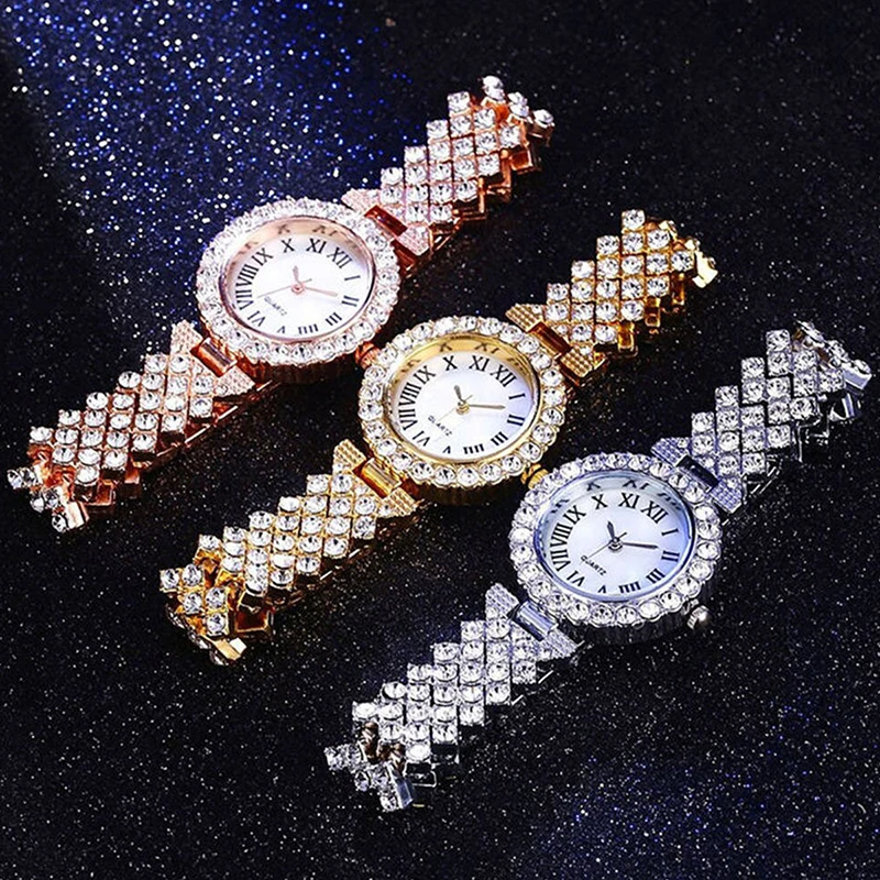 H11 Fashion Roman Pattern Diamond Ladies Watch for women Quartz Women's Watch Girls Lady Clock Bracelet Chains 5