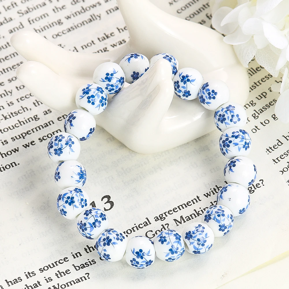 Chinesischen Stil Blau und Weiß Porzellan Perlen Armband für Frauen Klassische Einfache Blau Muster Armbänder Mädchen Charme Schmuck Geschenk
