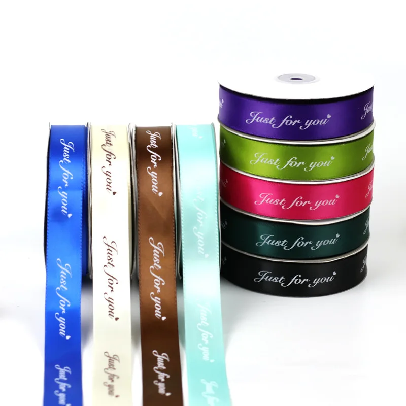 2.5cmx450cm Satin ribbon printing Just for you gift packaging rose bear bowtie wedding birthday valentings gifts wrapping decor