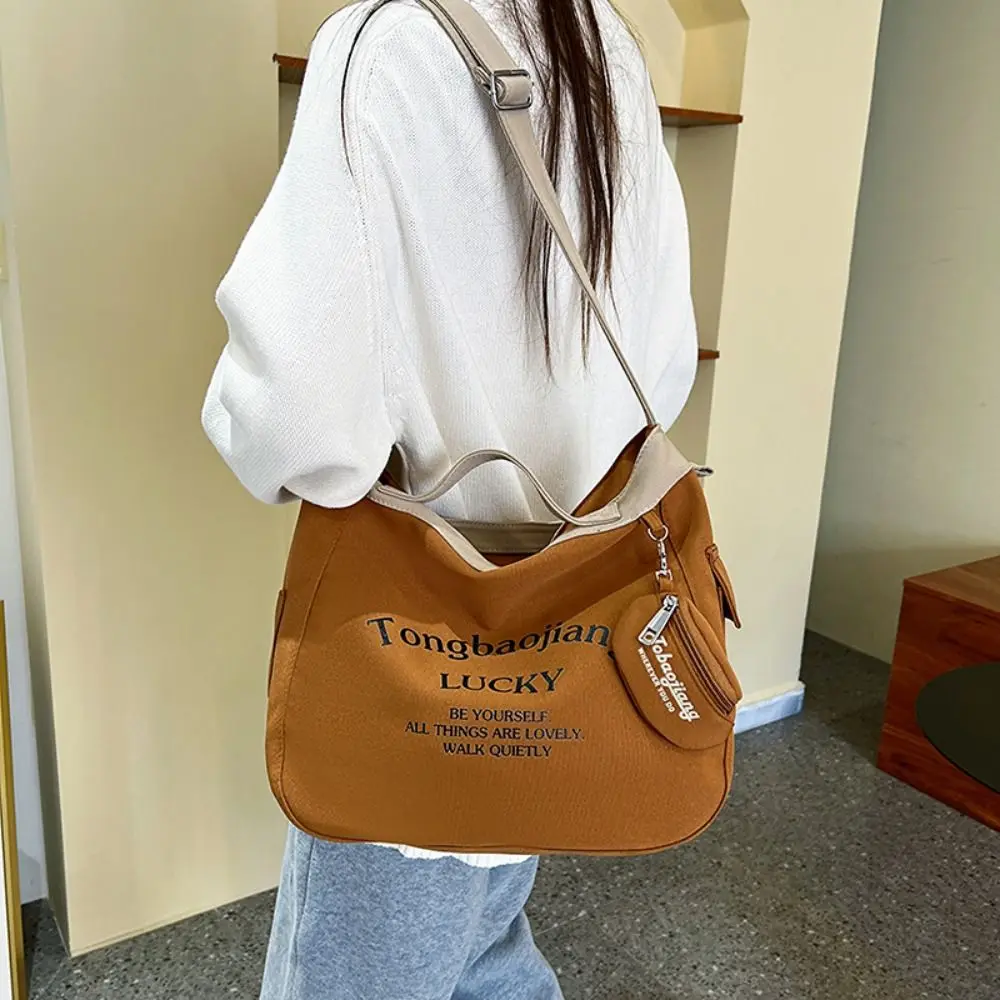 Korean Style Letter Canvas Underarm Bag Printing with Coin Purse Large Capacity Handbag Square Tote Bag Student Crossbody Bag
