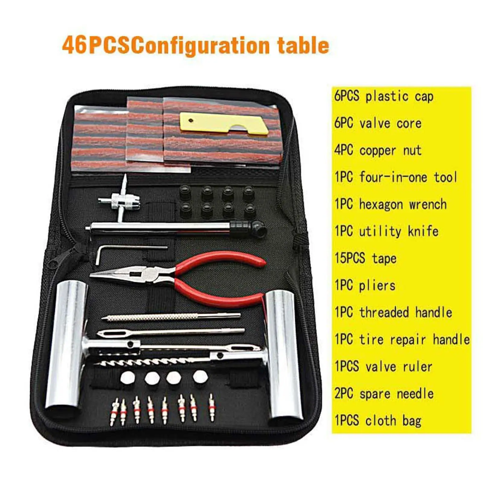 

Motorcycle Anti-puncture Kit 46PCS Flat Tyre Repair Tires Kit Repair Tools Original Patch Tubeless Tire Automotive Set Repa P3F9