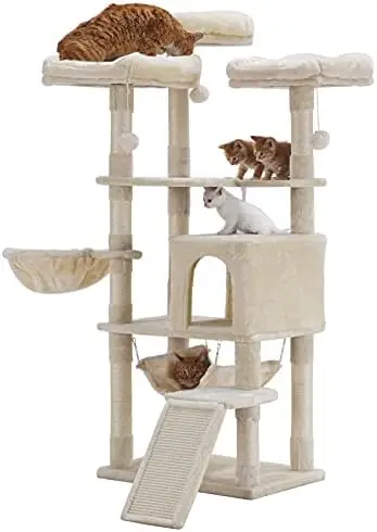 

Multi-Level Cat Tree, Large Cat Tower with Bigger Hammock, 3 Cozy Perches, Scratching Posts, Stable for Kitten/Gig Cat Smoky Gra