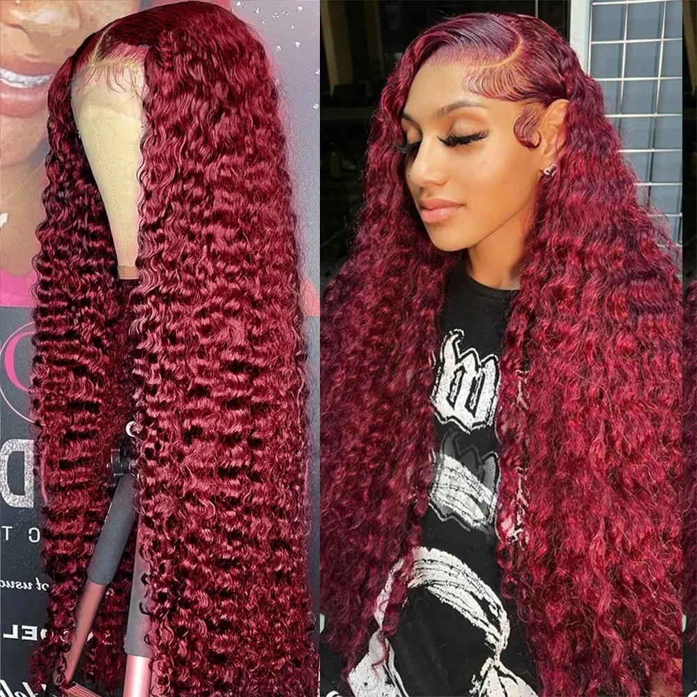 

13x6 HD Lace 99J Red Front Human Hair Wigs 30 34 Inch Burgundy Colored Loose Deep Wave Wig Glueless Transparent Lace Front Wig