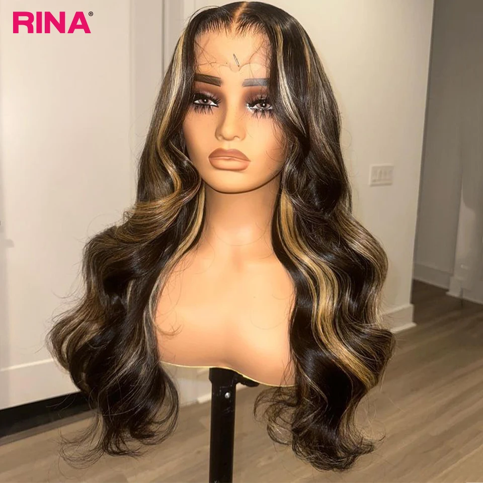 Highlight Blonde 13X4 lace Blonde Highlights Human Hair Wigs Body Wave Lace Front Blonde With Black 13x6 Lace Frontal Wigs