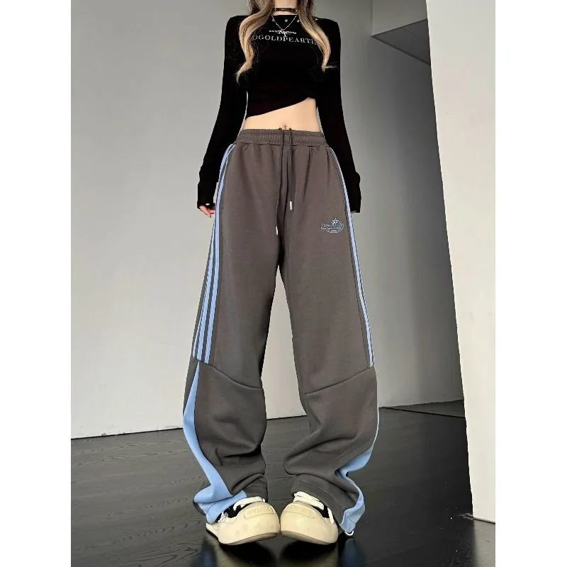 Deeptown Korean Fashion Stripe Cargo Sweatpants Women Casual Streetwear Hippie Wide Leg Pants Vintage Harajuku Trousers Kpop