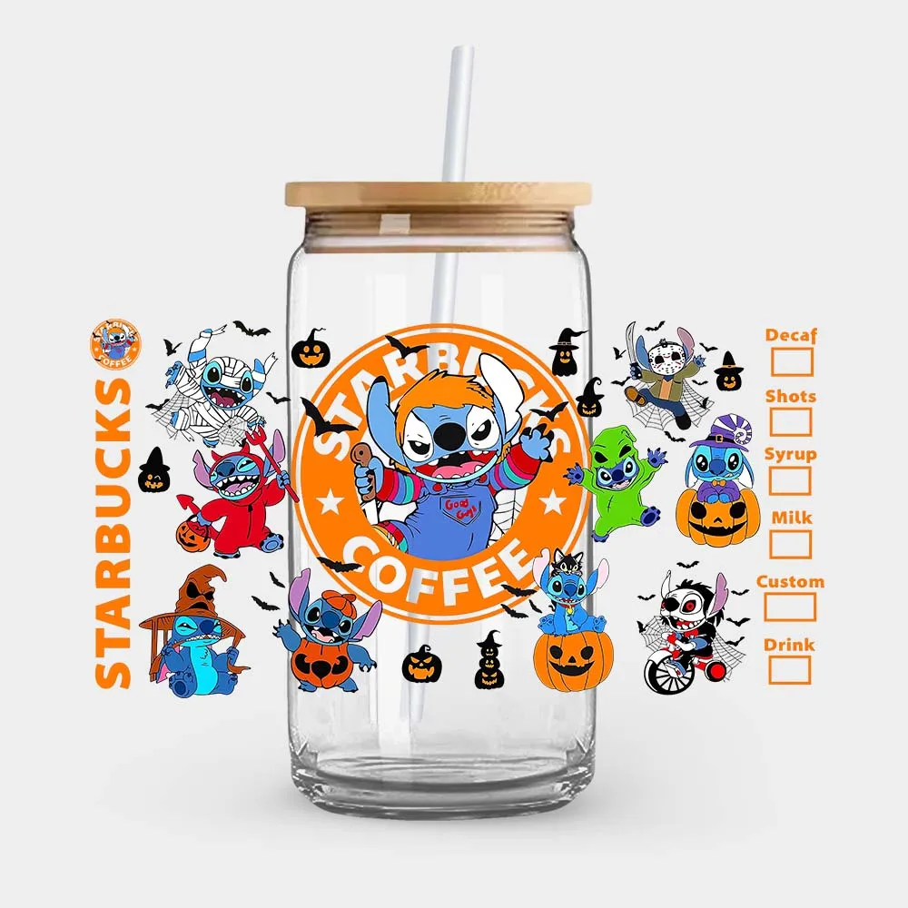 Stitch Halloween Coffee Horror Souvenir Cup Wrap Sticker UV DTF Self-Adhesive Original Cup Embellishments dtf transfer sticker