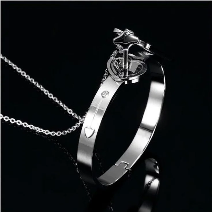 N/A/ Sdsucghsuio 2Pcs Stainless Steel Lover Heart Love Lock Key Bracelet  Kit Couple Jewelry Sets