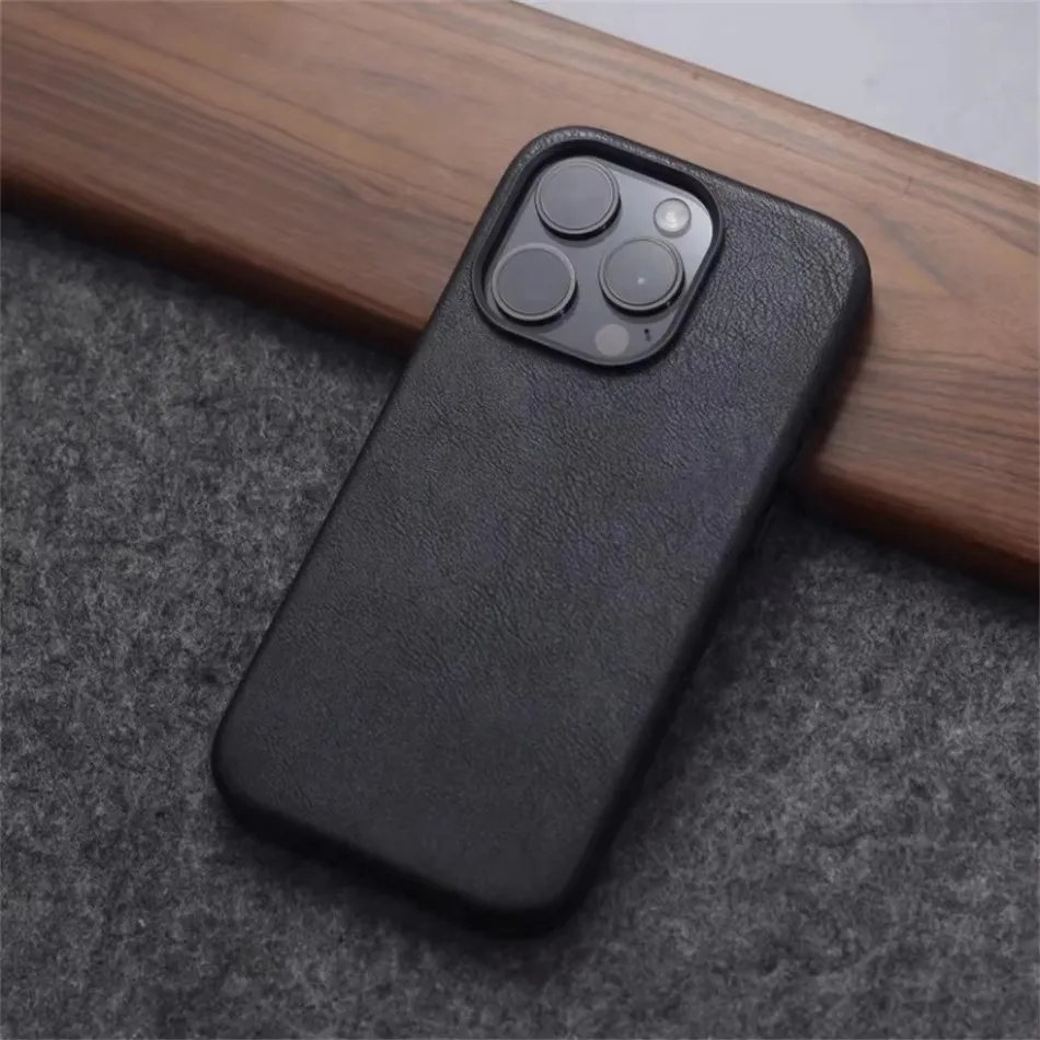 Vintage Crazy Horse Leather Magnetic Phone Case with Simple Texture