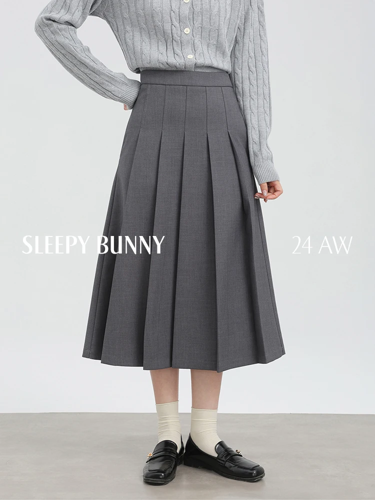 2025 Autumn Winter Gray Pleated Skirt for Women High-Waisted A