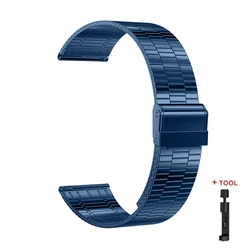 Premium Universal Stainless Steel Watch Strap, Quick Release, 20mm & 22mm - 22mm (Blue)