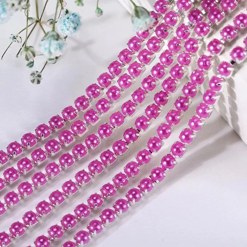 2mm 2.5mm 1yard/piece 12colors  Colorful pearl claw chain,silvery bottom sew on Cup Chains For diy Garment Bags decorations 