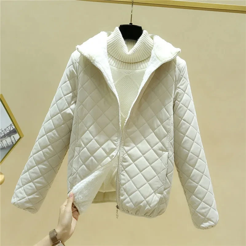 Women Jacket 2022 New Winter Thick Hooded Parka Pink  Female's Korean Fleece Cotton Outcoat Padded Jacket Women's Black Jacket
