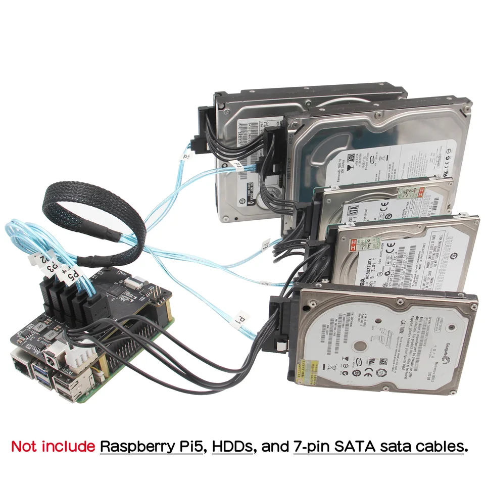 Geekworm X1009 PCIe naar 5-poorts SATA-schild voor Raspberry Pi 5 (NIET ondersteunende opstart van HDD/SSD)  7
