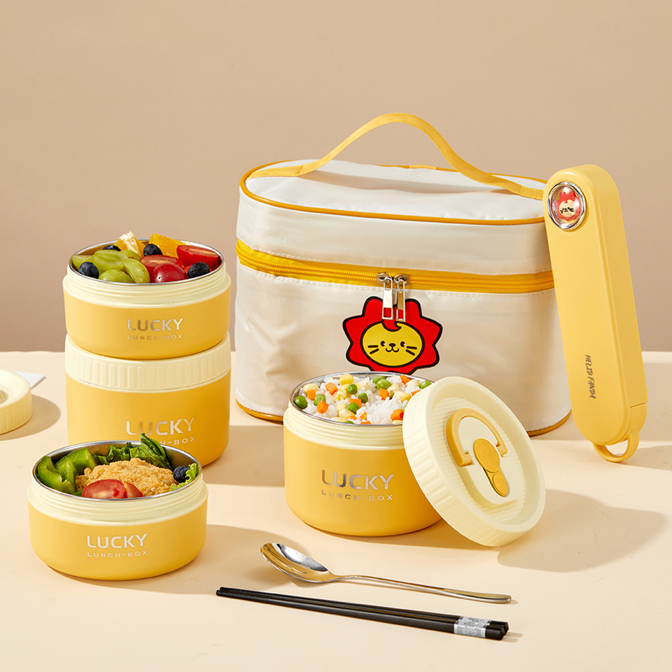 WORTHBUY 304 Stainless Steel Insulated Bento Lunch Box With Handle Microwave Safe Portable Sealed Food Container For Kids Adults