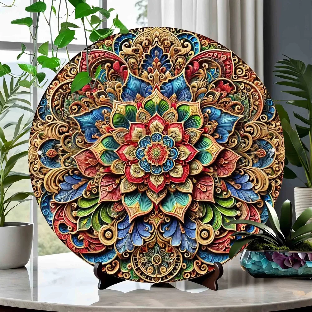 Luxurious Floral Mandala Aluminum Wall Art - Aesthetic Round Metal Decor