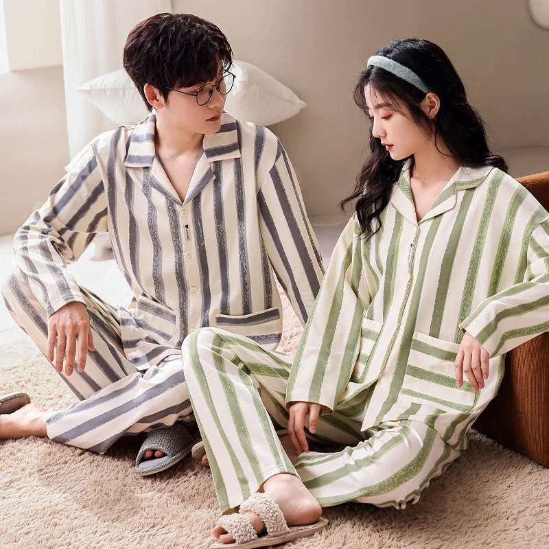 2023 Spring Korean Style Couple Pajamas Bear Printing Household Women's clothes Pajamas Cotton Material Men Loungewear Sleepwear
