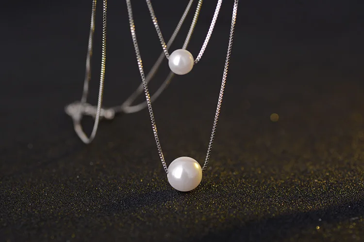 925 Sterling Silver Jewelry Fashion Pearl Love Double-layer Integration Female Personality Necklace H237
