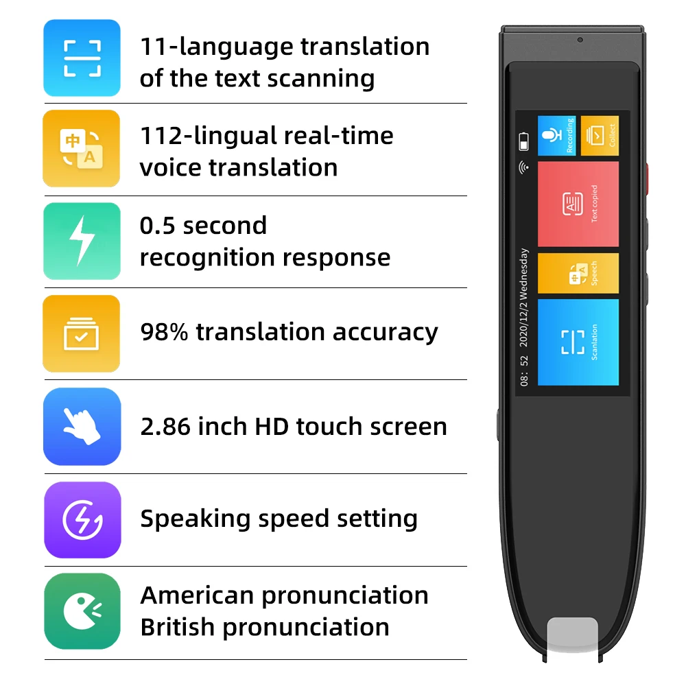 Tradutor de idiomas multifunções em tempo real, caneta inteligente