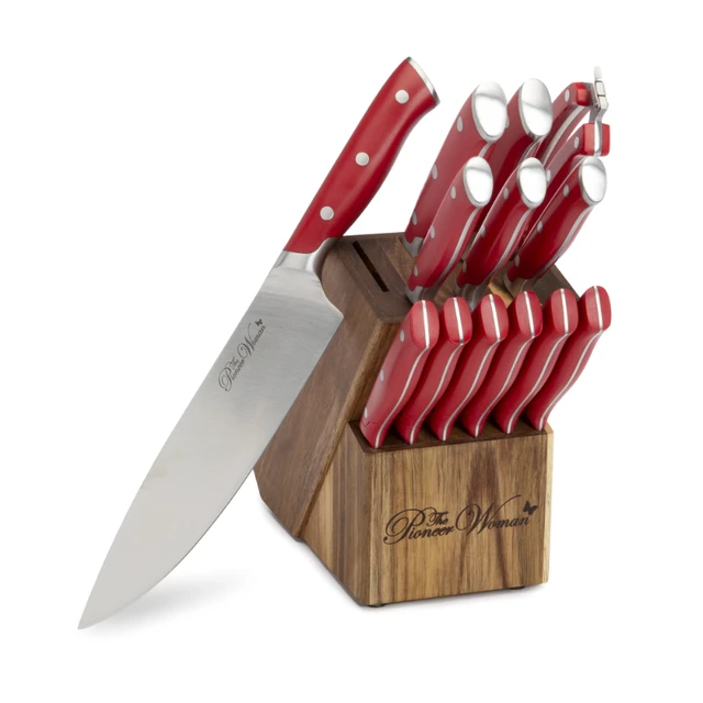 14-Piece Stainless Steel Knife Block Set, Red - AliExpress