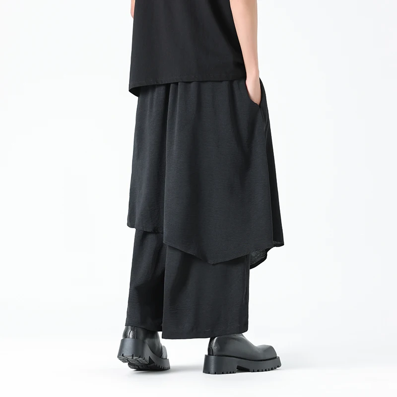 Men Hanfu Pants Korean Style Trousers Men Pantalons Design Casual Streetwear Male Fake Two-Piece Wide Leg Long Pants Man Skirt Pants