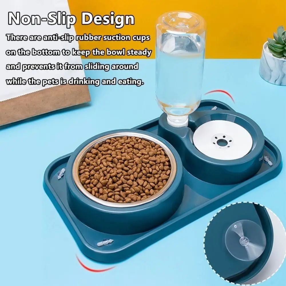Stainless Steel Automatic Pet Cat Feeder Anti-flip Stable Cat Food Water Bowl Multifunctional Protect Cervical Spine