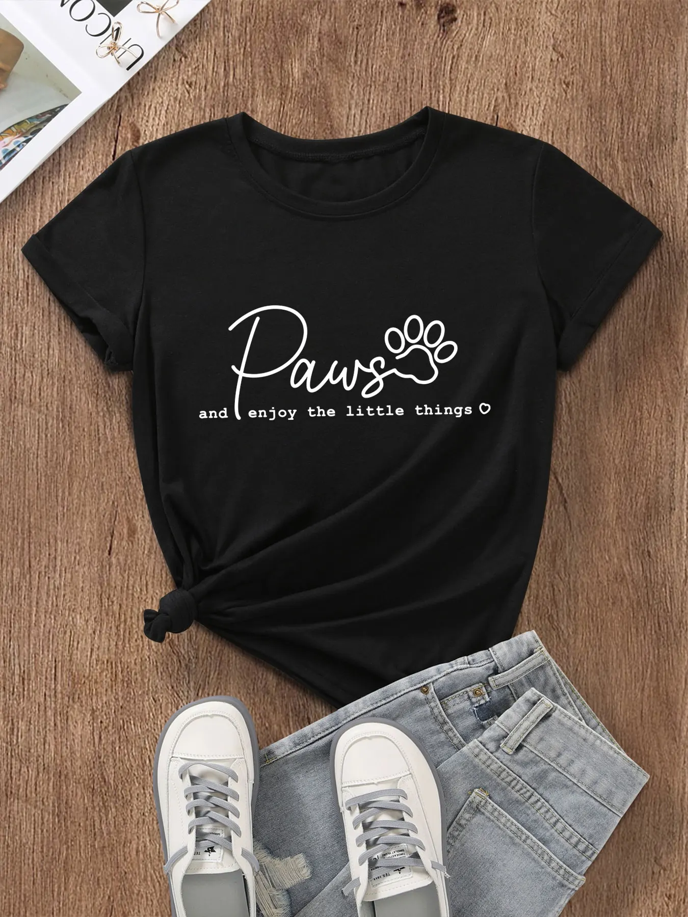 

Paws And Enjoy The Little Things Dog Mom Shirt Funny Printed T-shirt Unisex Casual Summer Short Sleeve Tee Dog Lovers Gift