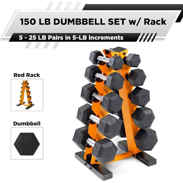 Rubber Hex Dumbbell Set 5–25lb 2