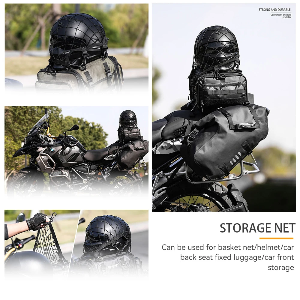 Motorcycle Helmet Holder Net 4 Metal/Plastic Hooks Motorbike Luggage Net Holder Mesh Storage Trunk Bag Accessories