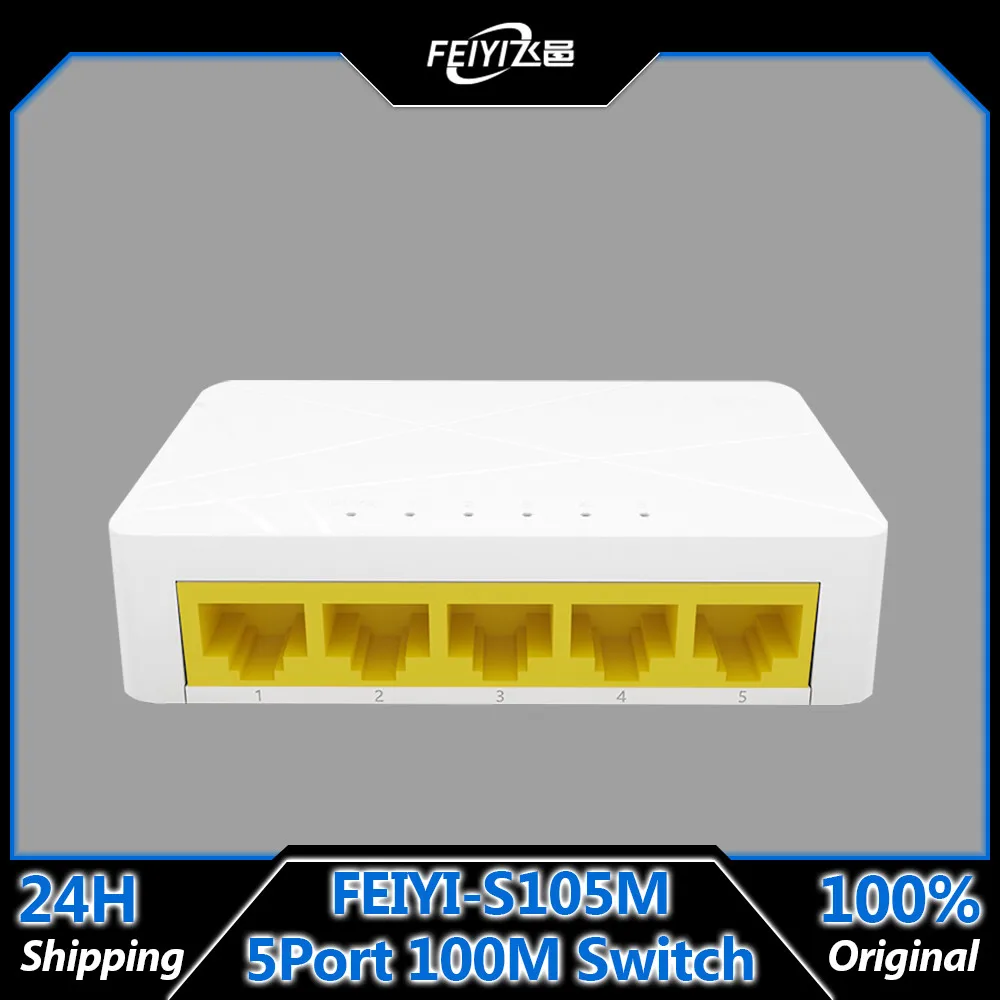 Switch Ethernet Feiyi S105M, Switch Di Rete Ethernet Desktop Mini A 5 Porte, Hub Lan Da 100Mbps, Piccolo E Intelligente, Plug And Play, Configurazione