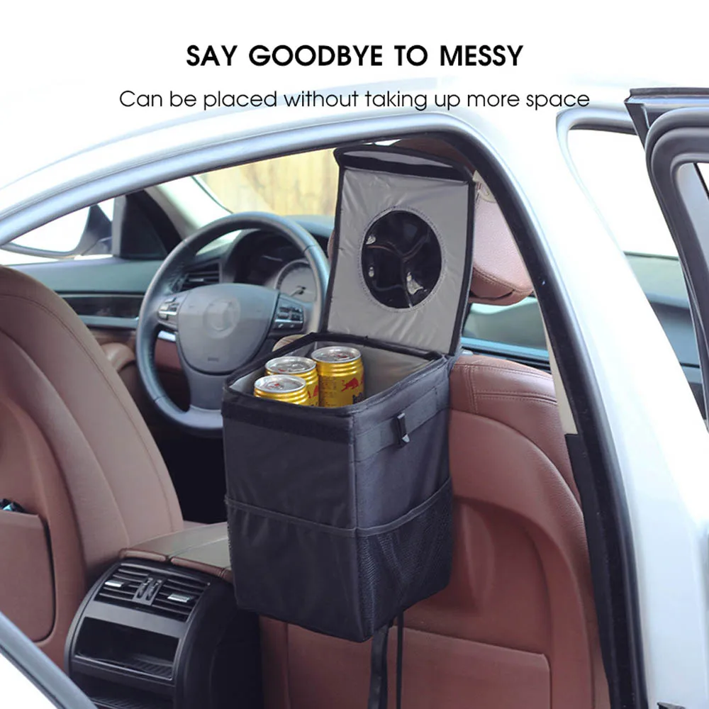 Car trash can waterproof car trash can bin auto car accessories organizer garbage dump for trash can cars storage pockets closeable portable