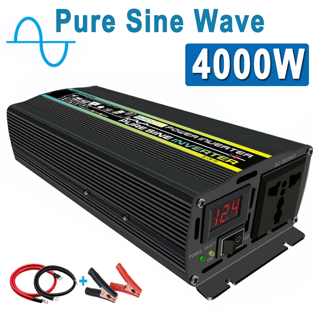 

4000W Pure Sine Wave Universal Power Inverter 12V Off Grid Voltage Transformer Universal AC Socket for RV Solar Panel System