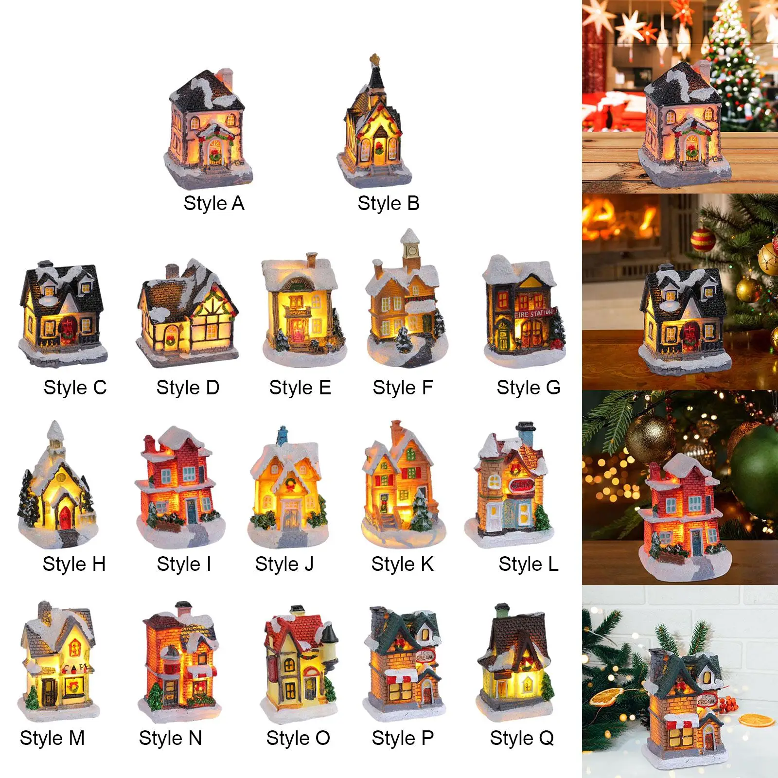 Christmas Snow Village House Desktop Decoration for New Year Bedroom Balcony