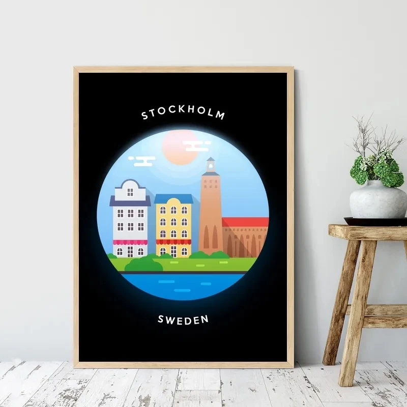 

Sweden Stockholm Poster Abstract Cartoon Travel Country Map Canvas Paintings Wall Art Pictures Living Room Home Decor