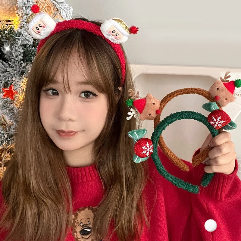 Christmas Headband Cartoon Santa Claus Snowman Elk Hair Band Gifts Happy New Year Merry Christmas Headwear Xmas Party Decoration