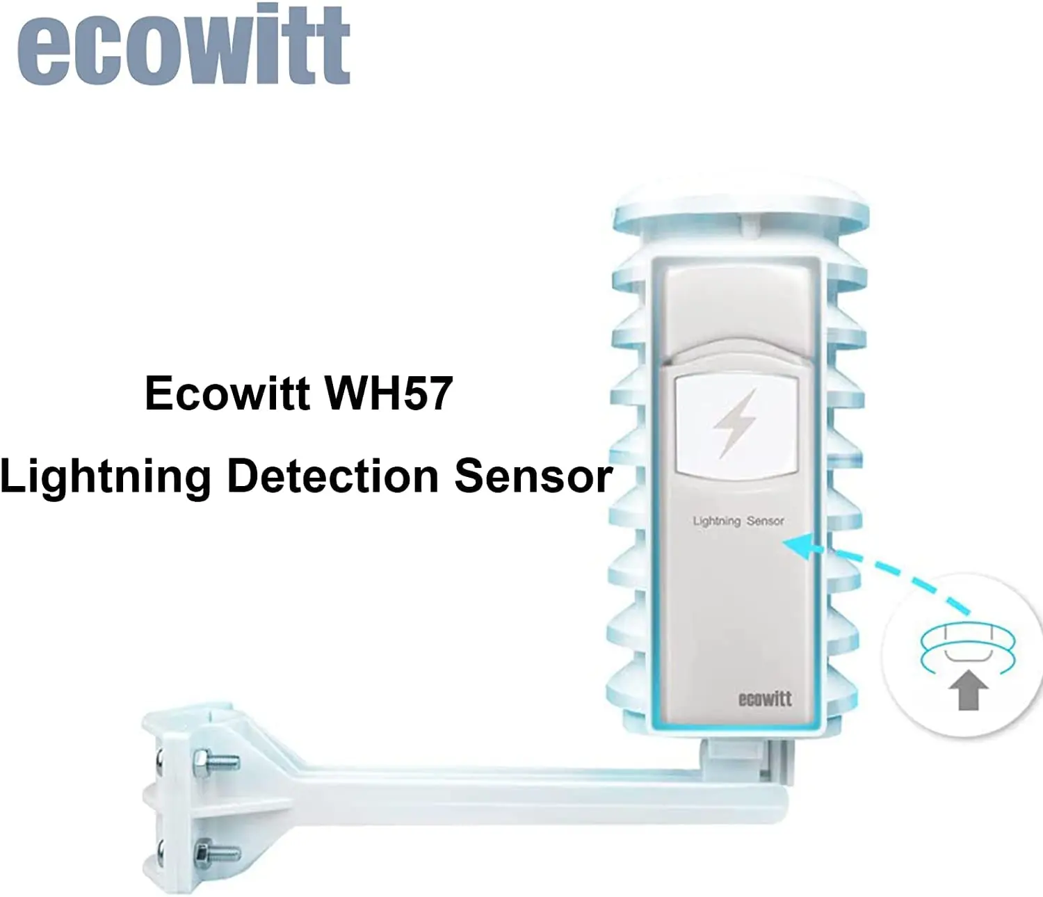 Ecowitt WH57 Szikratávirát Villámgyors detekci Érzékelő vel napelemes Sugárzás Pajzs, detects Villámgyors Felcsavar majd storms Bent 25 Mérföld