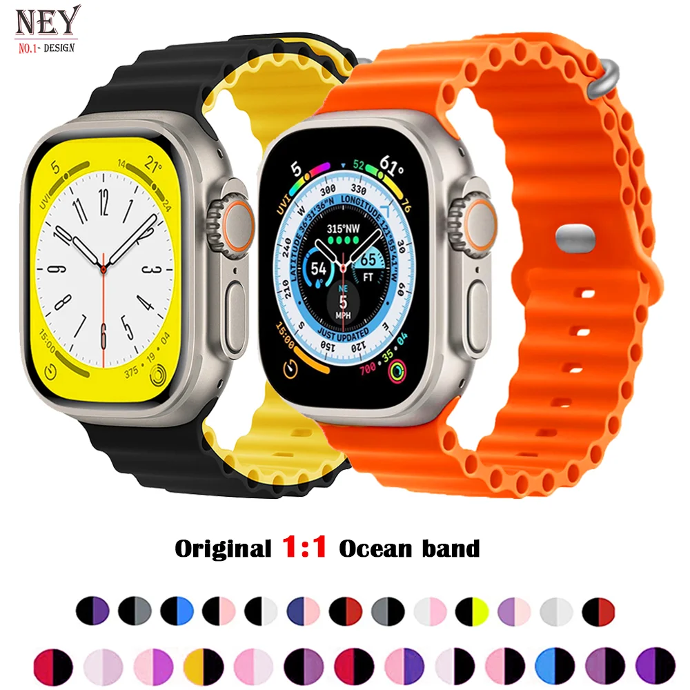 

Силиконовый ремешок Ocean для Apple Watch Ultra 2, спортивный браслет для apple watch series 9 8 7 6 5 4 3 SE, 49 мм 45 мм 40 мм 44 мм 41 мм