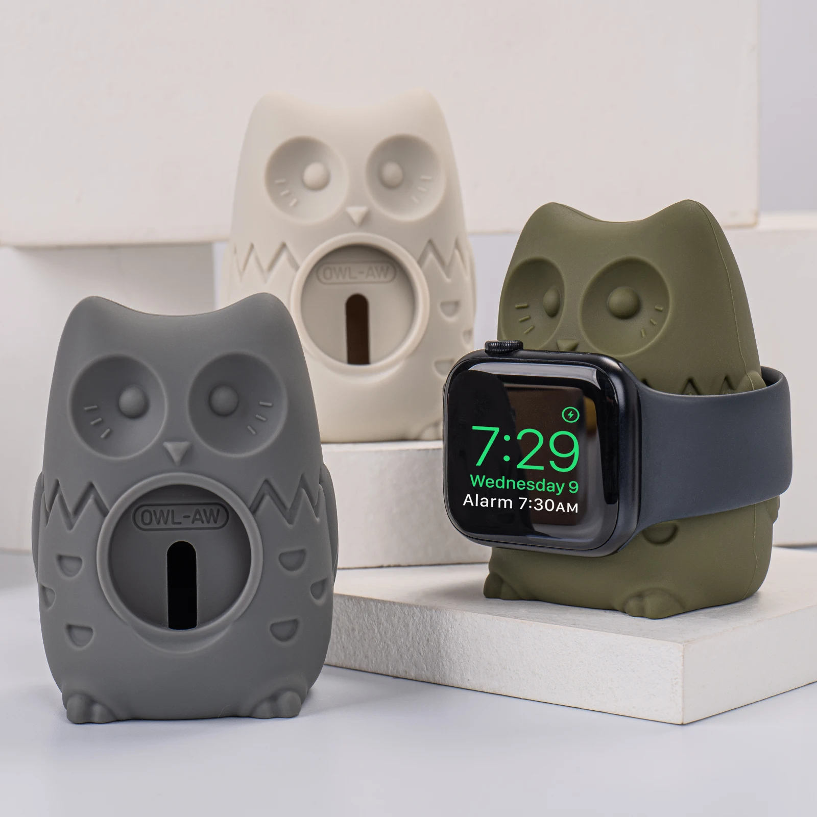 Cartoon Owl Ornament Charger Stand for Apple Watch All Series 9 8 7 Ultra SE Samsung Galaxy 5 6 Soft Silicone Station Decoration