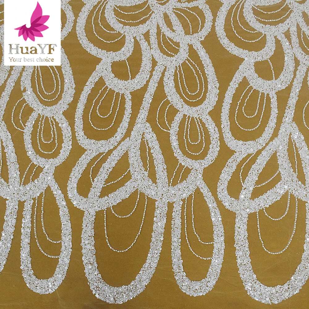 

Top Sale French White Beaded Sequins Bridal Wedding Lace Dress Wholesale For 5 Yards HY2231-4