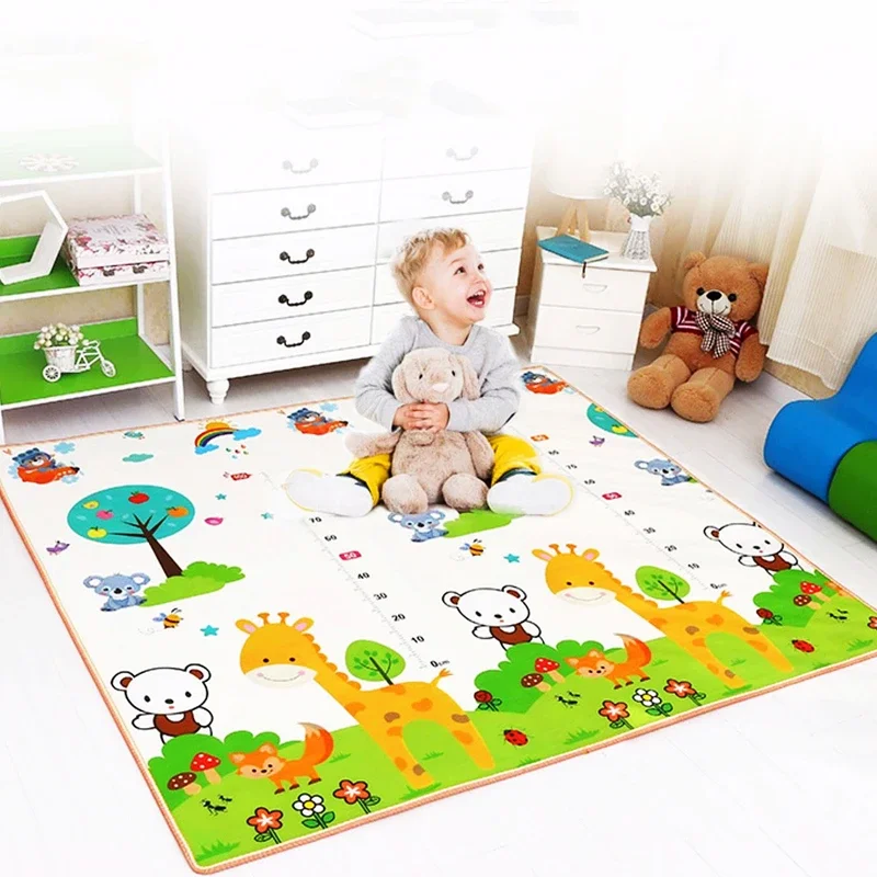 Activities Mat for Baby Games Carpet Cartoon Lion Deer Double Sided Pattern Gym Puzzle Mat for Children 0-12 Months Old Toy Gift