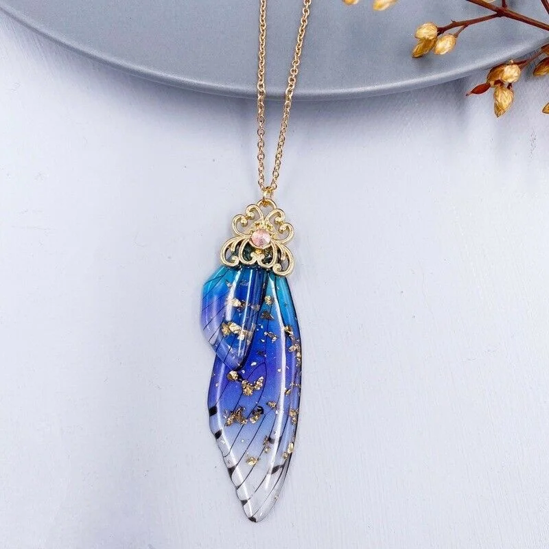 12 colors fashion Silver gold Fairy Purple Gradient Clear Resin Butterfly Shiny Insect Wing Pendant necklace for women jewelry - Image 5