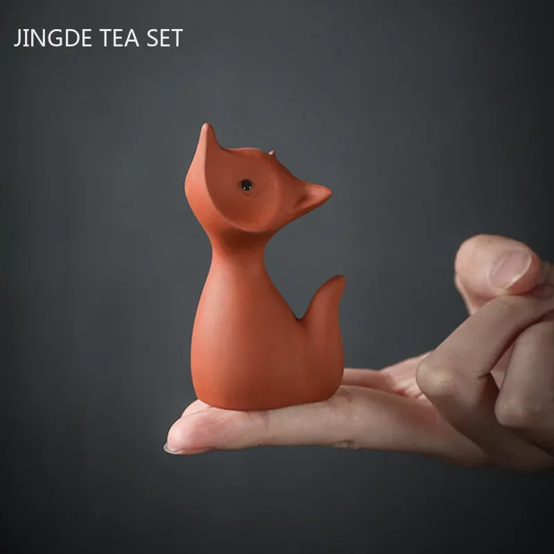 Boutique Cute Little Fox Handmade Tea Pet Decoration Purple Clay Tea Set Accessories Creative Table Ornament Handmade Crafts tea pet ornaments