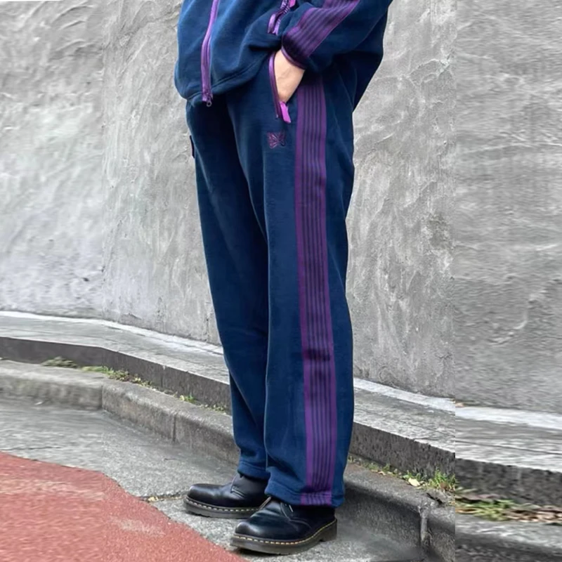 2023 New Velvet Sweatpants Needles Trousers Cosy All-match Men Woman Loose Casual Couple Streetwear Pants