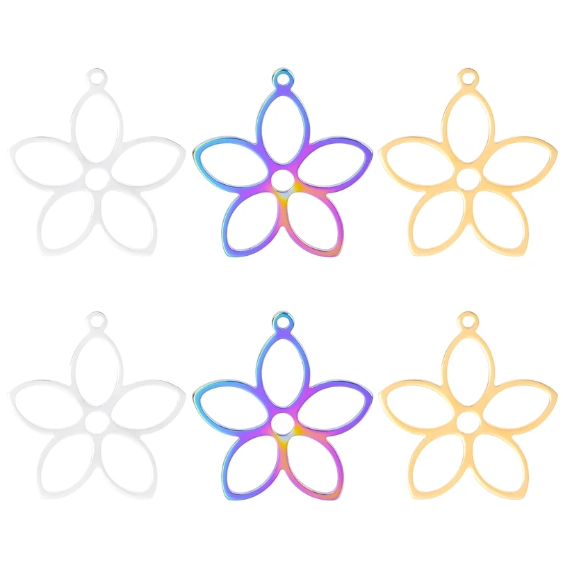 

Five Petals Flower Charm Hollow Out Plant Stainless Steel Charms For Jewelry Making Supplies Handmade Necklace Pendant Component