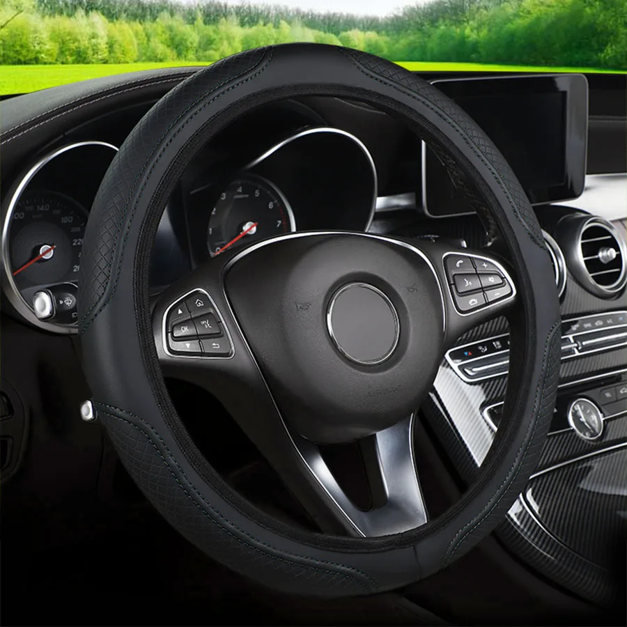 Steering Wheel Cover Car without Inner Ring Soft PU Leather Embossed Three-dimensional 37-38CM Car Accessories