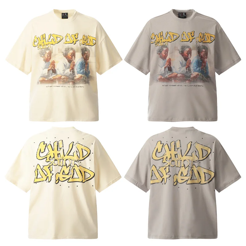 

Streetwear Sain Prayer Kids Movie Print T Shirt Mens Womens High Quality 1:1 Oversized Washed Vintage Tops T-Shirt