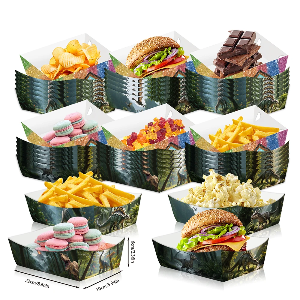 6/12/24pcs Jurassic Dinosaur Theme Food Trays Disposable Candy Snack Trays Jungle Safari Baby Shower Birthday Party Supplies