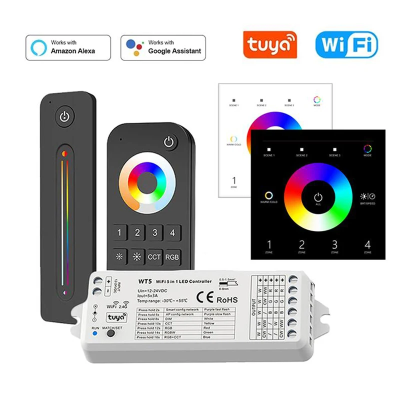 

Контроллер WT5 Tuya Wi-Fi для детской лампы, 5 в 1, диммер, двойной белый RGB RGBW RGBCCT, фотолампа, контроллер для детской лампы, 12 В постоянного тока, 24 В